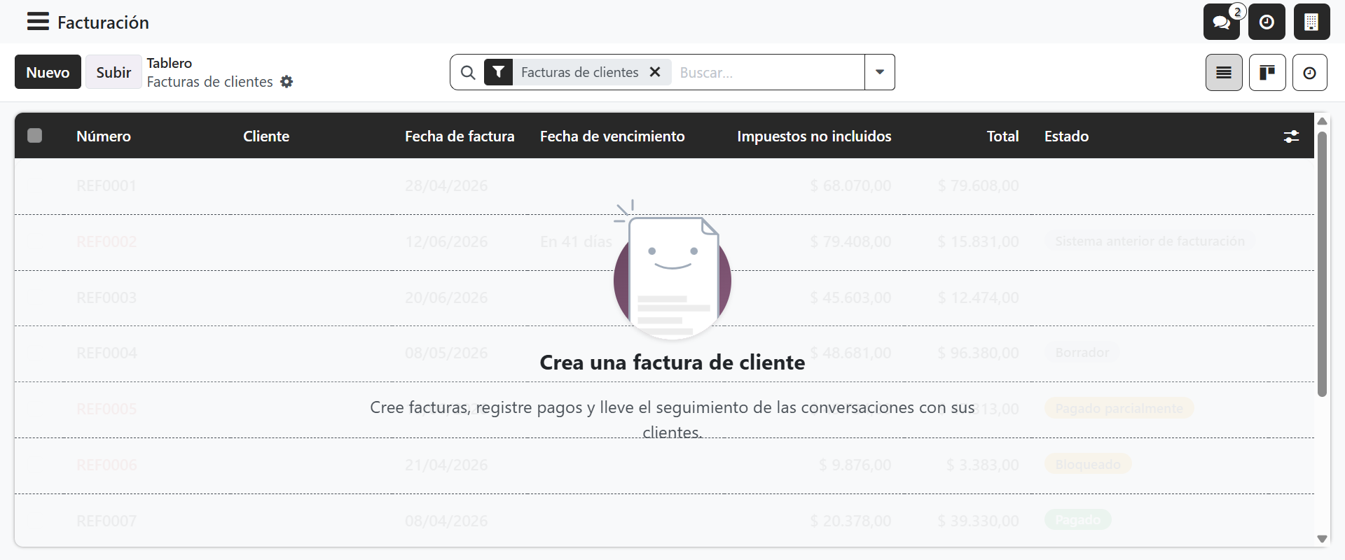 Lista de facturas de clientes
